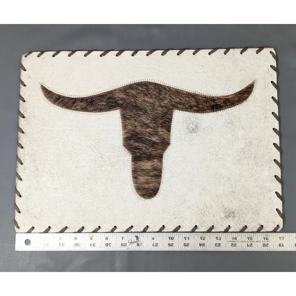 Western Cowhide Longhorn Placemat 17x12 Whipstitch Rustic Decor NEW